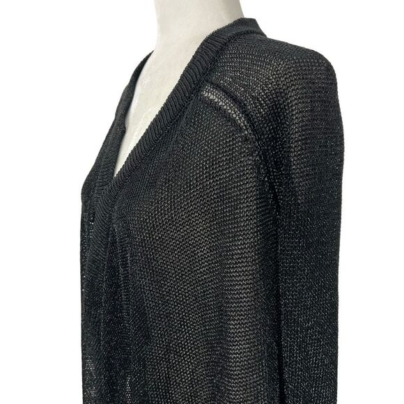 Vince Black Metallic Thread Open Front Cardigan Xsmall Mesh Waterfall Sweater - Picture 3 of 15